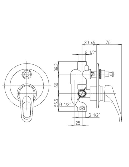 Miscelatore Piralla incasso per doccia serie Noemy con deviatore 0NE00400A16 cromato - Kallea