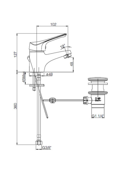 Rubinetto Miscelatore monoforo per lavabo serie Air Piralla con scarico automatico 0RI00088A21 cromato - Kallea