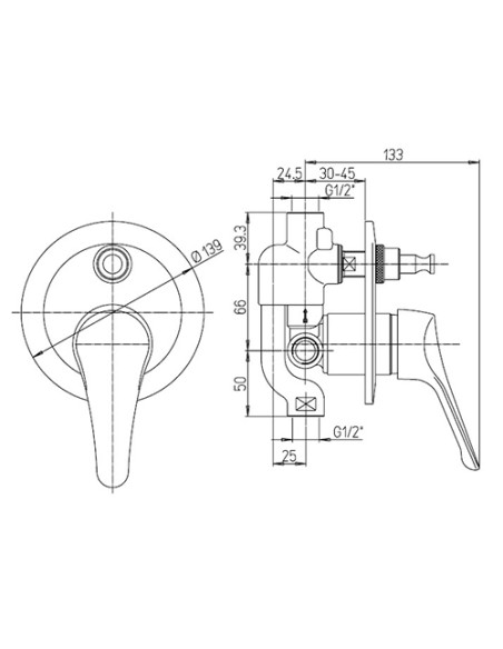 Miscelatore Piralla incasso per doccia serie Air con deviatore 0RI00400A16 cromato - Kallea