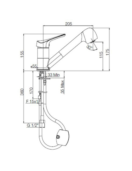 Rubinetto Miscelatore per lavello cucina serie Air Piralla con doccia estraibile 0RI00568B16 cromato - Kallea