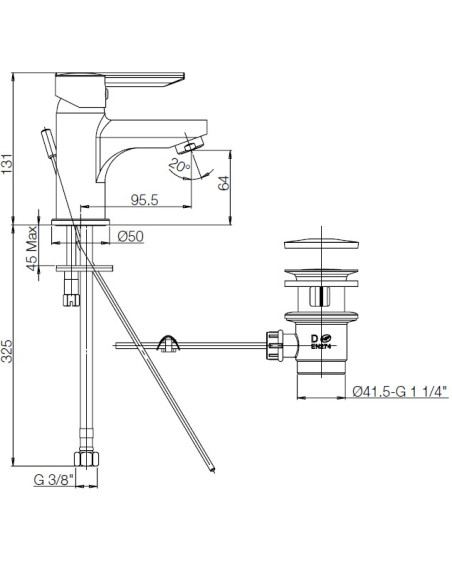 Rubinetto Miscelatore monoforo per lavabo serie Syrena Piralla con scarico automatico 0SY00088A16 cromato - Kallea