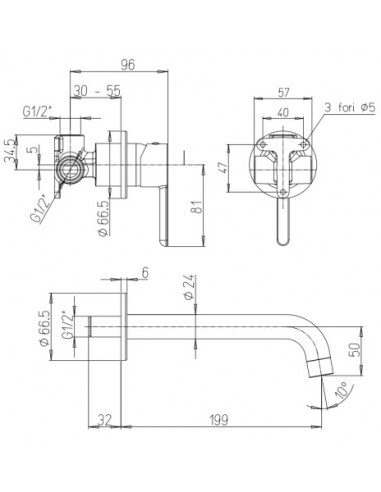 Set Rubinetti Jacuzzi per lavabo e bidet senza scarico e vasca serie Kley  YO nero opaco