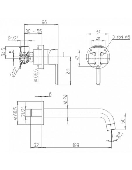 Rubinetto Jacuzzi a incasso per lavabo serie Sunrise YO con piletta click clack inclusa 0SNYO497JA00 nero opaco - Kallea