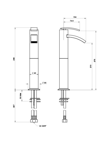 Rubinetto Miscelatore monoforo per lavabo alto serie Roy Jacuzzi con piletta click clack inclusa 0RY00493JA00 cromato - Kallea