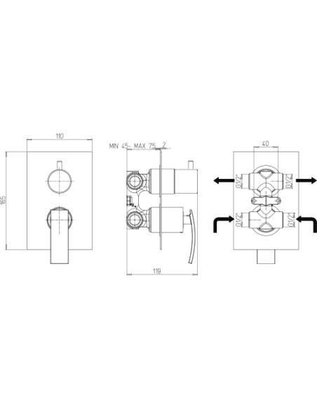 Miscelatore Jacuzzi incasso per doccia serie Roy con deviatore rotativo a 2 uscite 0RY00400JA01 cromato - Kallea