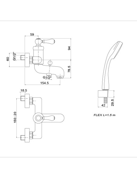 Miscelatore Jacuzzi per vasca esterno serie Vintage YO con Duplex 0VIYO002JA00 nero opaco - Kallea