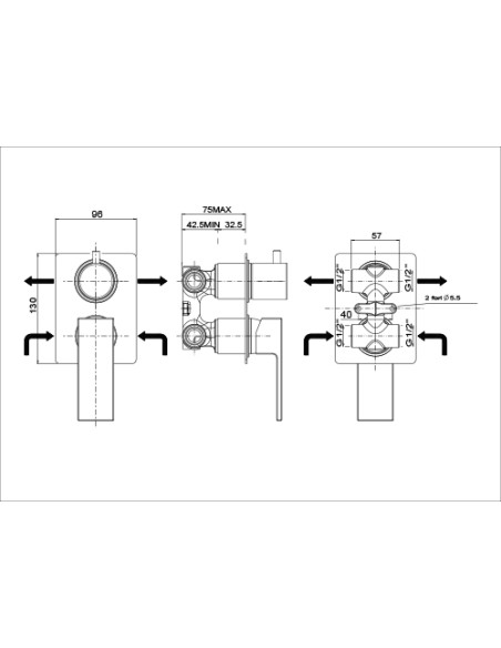 Miscelatore Jacuzzi incasso per doccia serie Kley con deviatore rotativo a 2 uscite 0KL00400JA00 cromato - Kallea