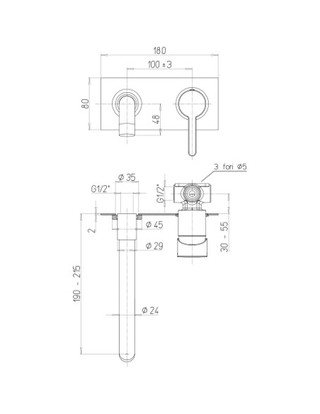 Rubinetto Jacuzzi a incasso con piastra per lavabo serie Sunrise YO con piletta click clack inclusa 0SNYO497JA03 nero opaco -...