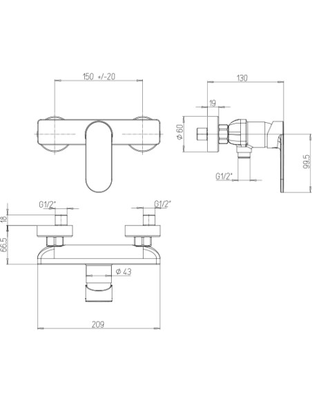 Miscelatore Jacuzzi esterno per doccia serie Bora 0BR00028JA01 cromato - Kallea