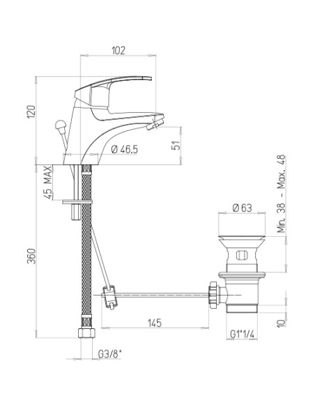 Rubinetto Miscelatore monoforo per lavabo serie Fenix Piralla con scarico automatico 0FX00088A22 cromato - Kallea