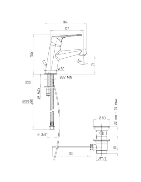 Rubinetto Miscelatore monoforo per lavabo serie Global Piralla con scarico automatico 0GL00088A22 cromato - Kallea