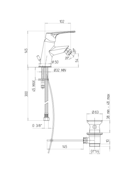 Rubinetto Miscelatore monoforo per bidet serie Global Piralla con scarico automatico 0GL00094A22 cromato - Kallea