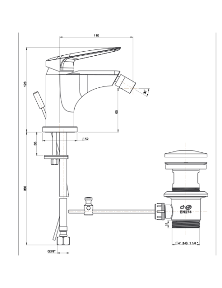 Rubinetto Miscelatore monoforo per bidet serie Lake Piralla con scarico automatico 0LK00094A22 cromato - Kallea