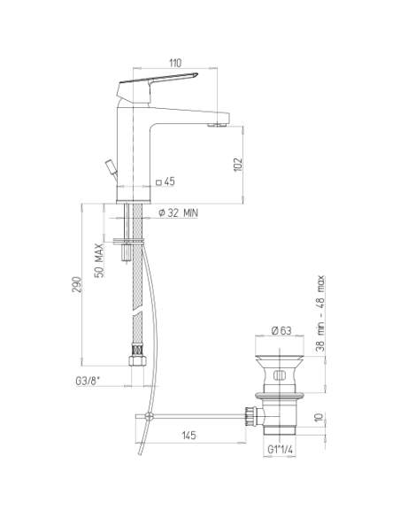 Rubinetto Miscelatore monoforo per lavabo serie Ice Piralla con scarico automatico 0IE00088A22 cromato - Kallea