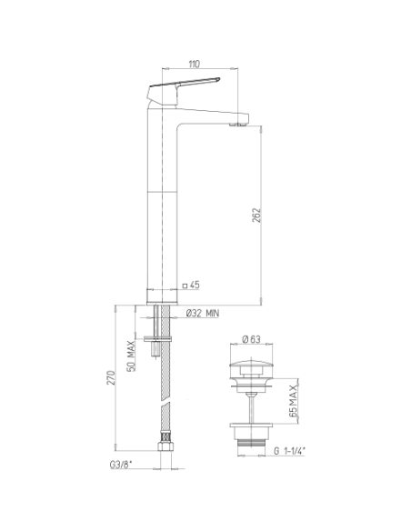 Rubinetto Miscelatore monoforo per lavabo alto serie Ice Piralla con scarico automatico 0IE00488A22 cromato - Kallea