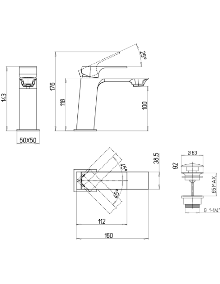 Rubinetto Miscelatore monoforo per lavabo serie Polo Piralla con scarico automatico 0PL00088A22 cromato - Kallea