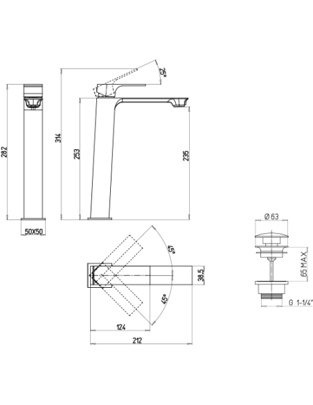 Rubinetto Miscelatore monoforo per lavabo alto serie Polo Piralla con scarico automatico 0PL00488A22 cromato - Kallea