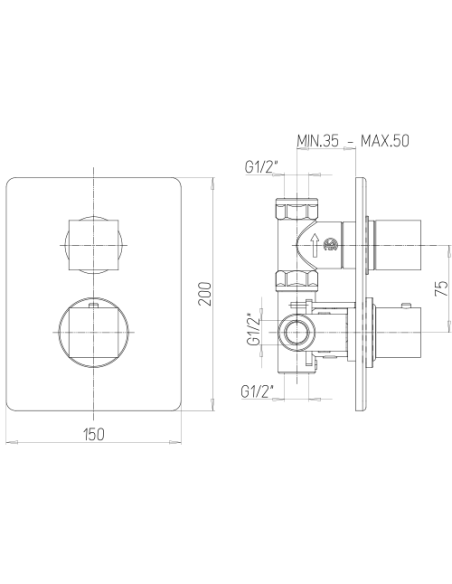 Miscelatore Piralla incasso per doccia serie Polo 0PL00410A23 cromato - Kallea