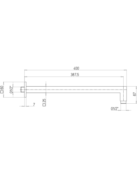 Braccio doccia Jacuzzi a parete lunghezza 400mm sezione quadra 25x25mm art. 1111009ACYO nero opaco - Kallea