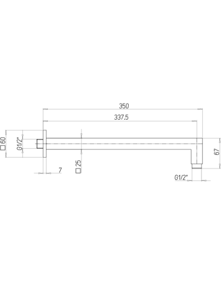 Braccio doccia Jacuzzi a parete lunghezza 350mm sezione quadra 25x25mm art. 1111007ACYO nero opaco - Kallea