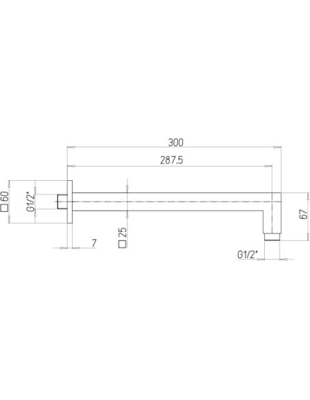 Braccio doccia Jacuzzi a parete lunghezza 300mm sezione quadra 25x25mm art. 1111006ACYO nero opaco - Kallea