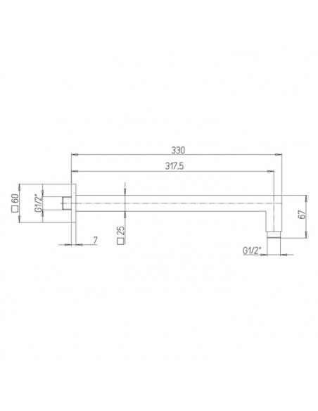 Braccio doccia Jacuzzi a parete lunghezza 330mm sezione quadra 25x25mm art. 1111008AC00 cromato - Kallea