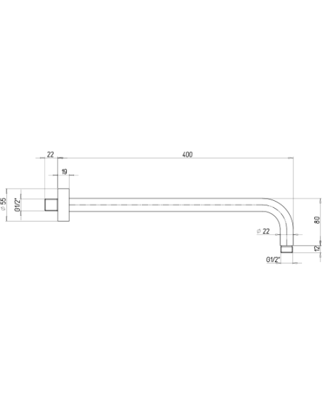 Braccio doccia Jacuzzi tondo a parete lunghezza 400mm diam. 22 mm art. 1111073ACYO nero opaco - Kallea