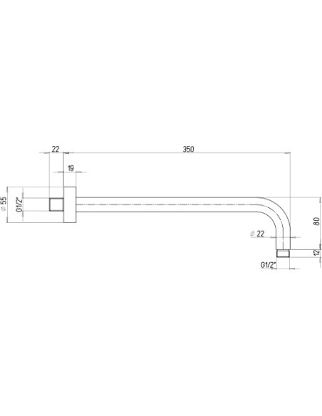 Braccio doccia Jacuzzi tondo a parete lunghezza 350mm diam. 22 mm art. 1111072ACYO nero opaco - Kallea