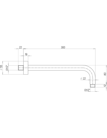 Braccio doccia Jacuzzi tondo a parete lunghezza 300mm diam. 22 mm art. 1111071ACYO nero opaco - Kallea