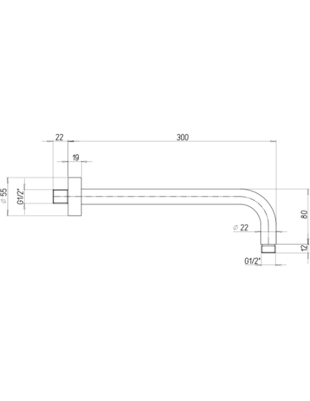 Braccio doccia Jacuzzi tondo a parete lunghezza 300mm diam. 22 mm art. 1111071AC00 cromato - Kallea