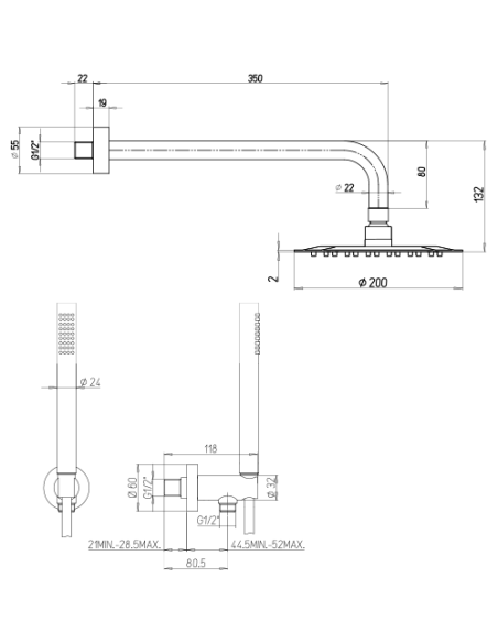 Kit doccia Jacuzzi tondo con soffione + braccio + doccetta e supporto con presa acqua art. 0SU00907AC00 cromato - Kallea