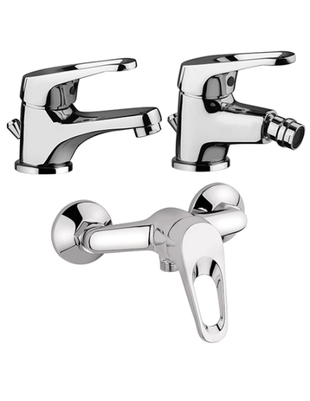 Set Rubinetti Piralla per lavabo e bidet con scarico automatico e doccia esterno serie Noemy cromato - Kallea