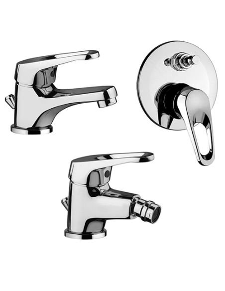 Set Rubinetti Piralla per lavabo e bidet con scarico automatico e doccia incasso con deviatore serie Noemy cromato - Kallea