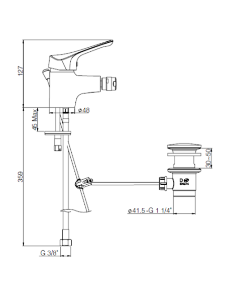 Rubinetto Miscelatore monoforo per bidet serie Air Piralla con scarico automatico 0RI00094A21 cromato - Kallea