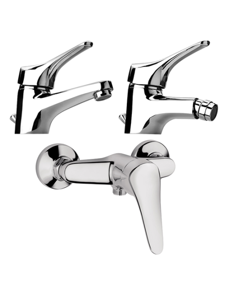 Set Rubinetti Piralla per lavabo e bidet con scarico automatico e doccia esterno serie Air cromato - Kallea