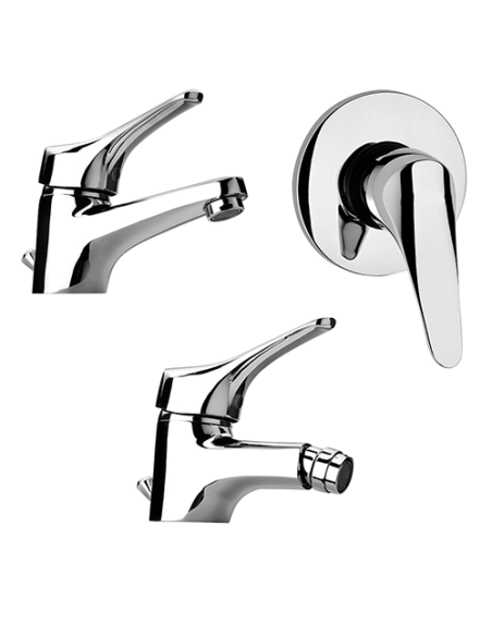 Set Rubinetti Piralla per lavabo e bidet con scarico automatico e doccia  incasso serie Air cromato