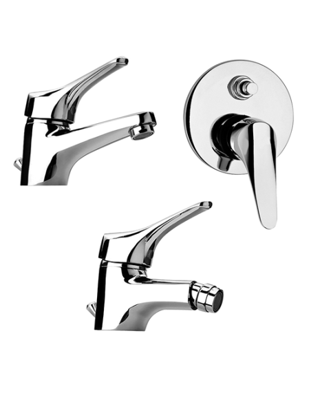 Set Rubinetti Piralla per lavabo e bidet con scarico automatico e doccia incasso con deviatore serie Air cromato - Kallea