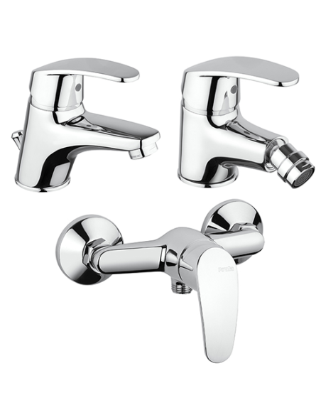 Set Rubinetti Piralla per lavabo e bidet con scarico automatico e doccia esterno serie Fenix cromato - Kallea