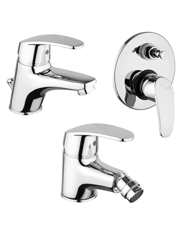 Set Rubinetti Piralla per lavabo e bidet con scarico automatico e doccia incasso con deviatore serie Fenix cromato - Kallea