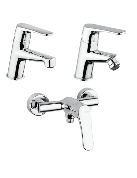 Set Rubinetti Piralla per lavabo e bidet con scarico automatico e doccia esterno serie Global cromato - Kallea