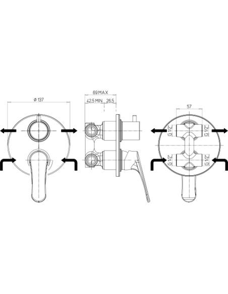 Set Rubinetti Piralla per lavabo e bidet con scarico automatico e doccia incasso con deviatore serie Global cromato - Kallea