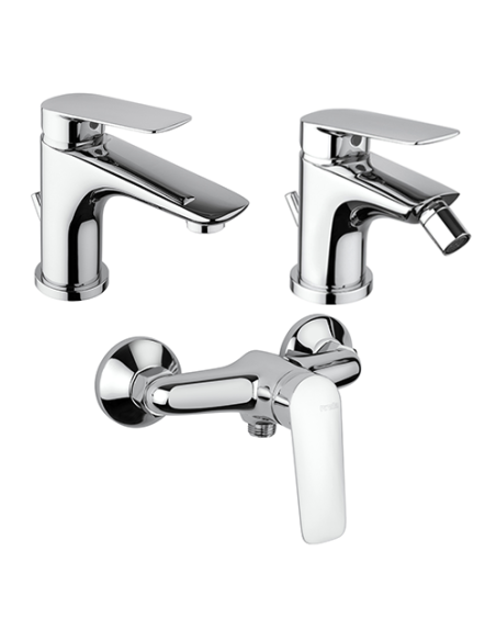 Set Rubinetti Piralla per lavabo e bidet con scarico automatico e doccia esterno serie Lake cromato - Kallea