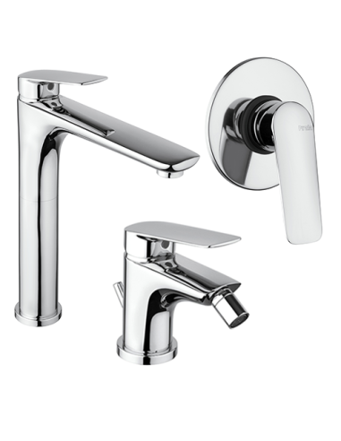 Set Rubinetti Piralla per lavabo alto e bidet con scarico automatico e doccia incasso serie Lake cromato - Kallea