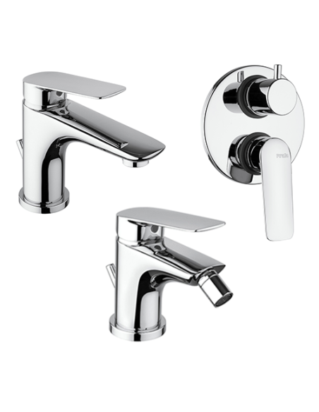 Set Rubinetti Piralla per lavabo e bidet con scarico automatico e doccia incasso con deviatore serie Lake cromato - Kallea