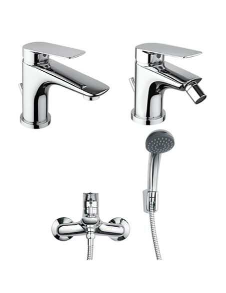 Set Rubinetti Piralla per lavabo e bidet con scarico automatico e vasca serie Lake cromato - Kallea