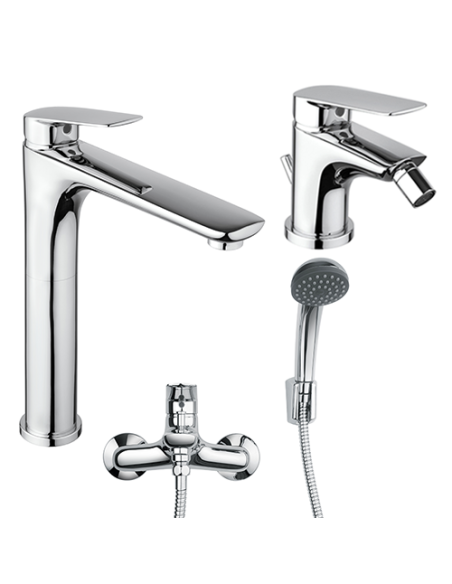 Set Rubinetti Piralla per lavabo alto e bidet con scarico automatico e vasca serie Lake cromato - Kallea