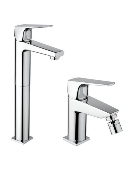 Set Rubinetti Piralla per lavabo alto e bidet con scarico automatico serie Ice cromato - Kallea