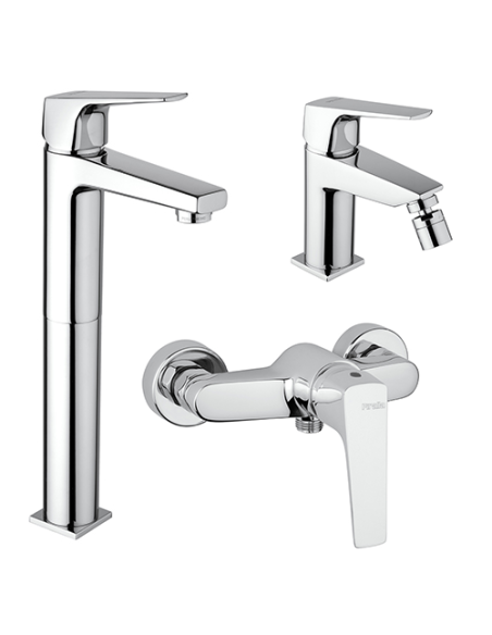 Set Rubinetti Piralla per lavabo alto e bidet con scarico automatico e doccia esterno serie Ice cromato - Kallea