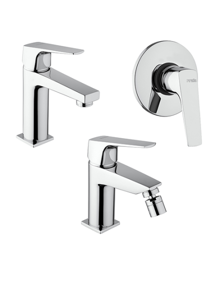 Set Rubinetti Piralla per lavabo e bidet con scarico automatico e doccia incasso serie Ice cromato - Kallea