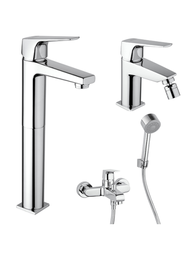 Set Rubinetti Piralla per lavabo alto e bidet con scarico automatico e vasca serie Ice cromato - Kallea